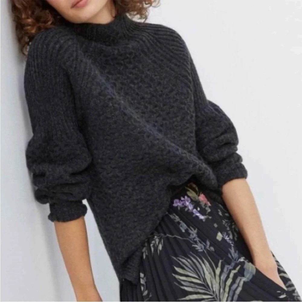Anthropologie Bia Mock Neck Tunic Alpaca Blend Knit Sweater Grey Size Small - Picture 2 of 11